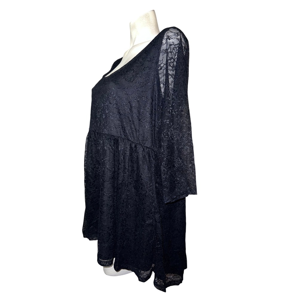 Torrid Top Black Lace Babydoll Tunic Hi-Lo Plus Sz 1X (1) 3/4 Sleeve Scoop Neck - Picture 4 of 9